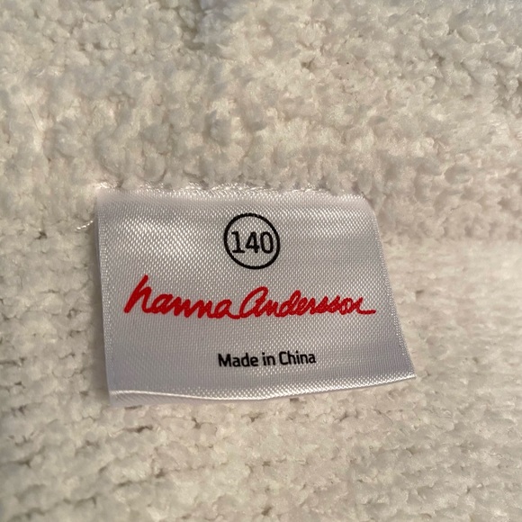 Hanna Andersson White Hooded Cardigan Sweater Zip Up Pom Poms Size 140 US 10 - Picture 7 of 9